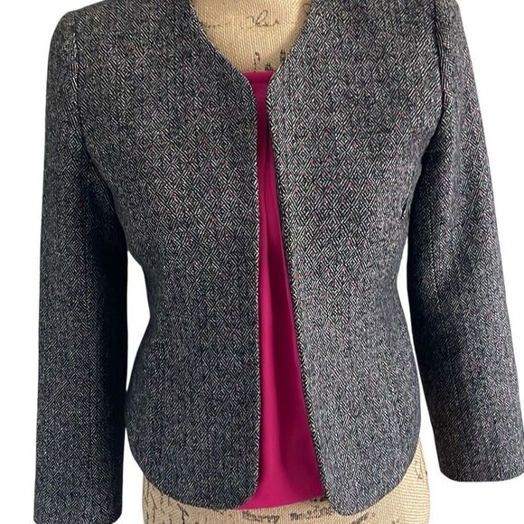 Chelsea28 (Nordstrom) Black Pink Accent Tweed Crop Open Front Blazer - Size S - Picture 2 of 14